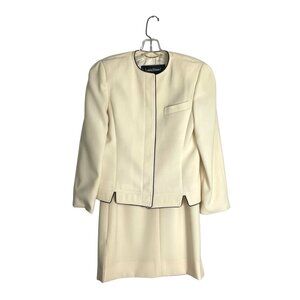 Louis Feraud Vintage 80s Beige Wool-Blend Skirt Suit Set Size 4 Formal